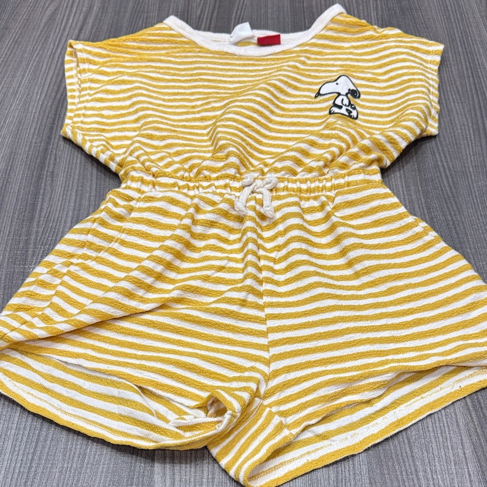 Zara Kids Yellow and White Striped Romper